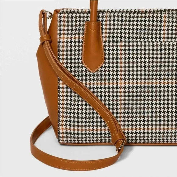 a new day Satchel Handbag,Multicolored/Brown/Green/White Houndstooth Crossbody - Picture 4 of 15